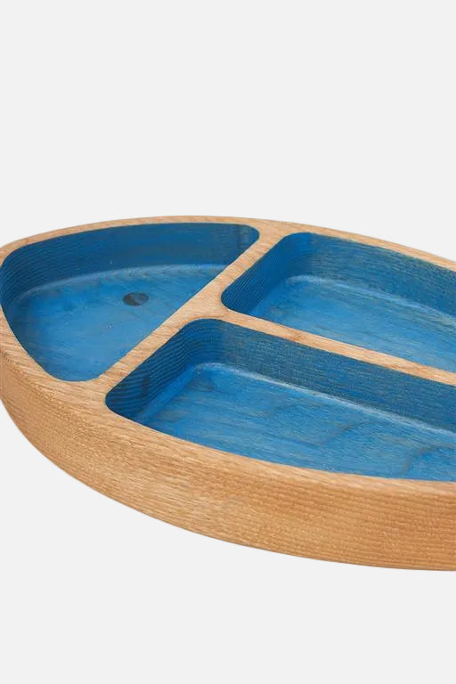 Fish Tray-3 Sections, Wood, Blu