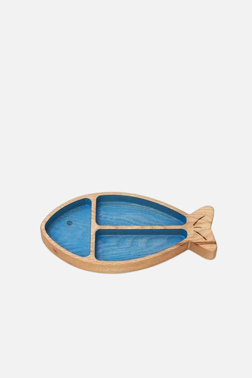 Fish Tray-3 Sections, Wood, Blu