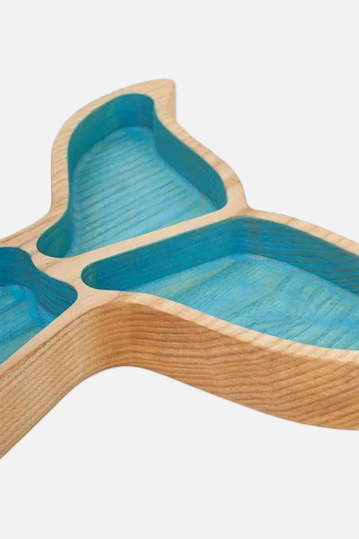 Whale Tail 3 Section Tray, Wood, Blu