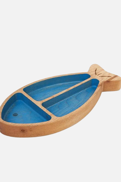 Fish Tray-3 Sections, Wood, Blu