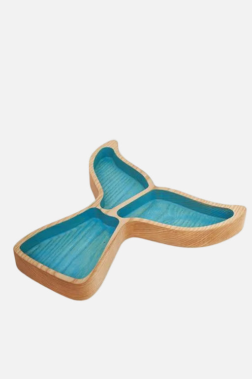 Whale Tail 3 Section Tray, Wood, Blu